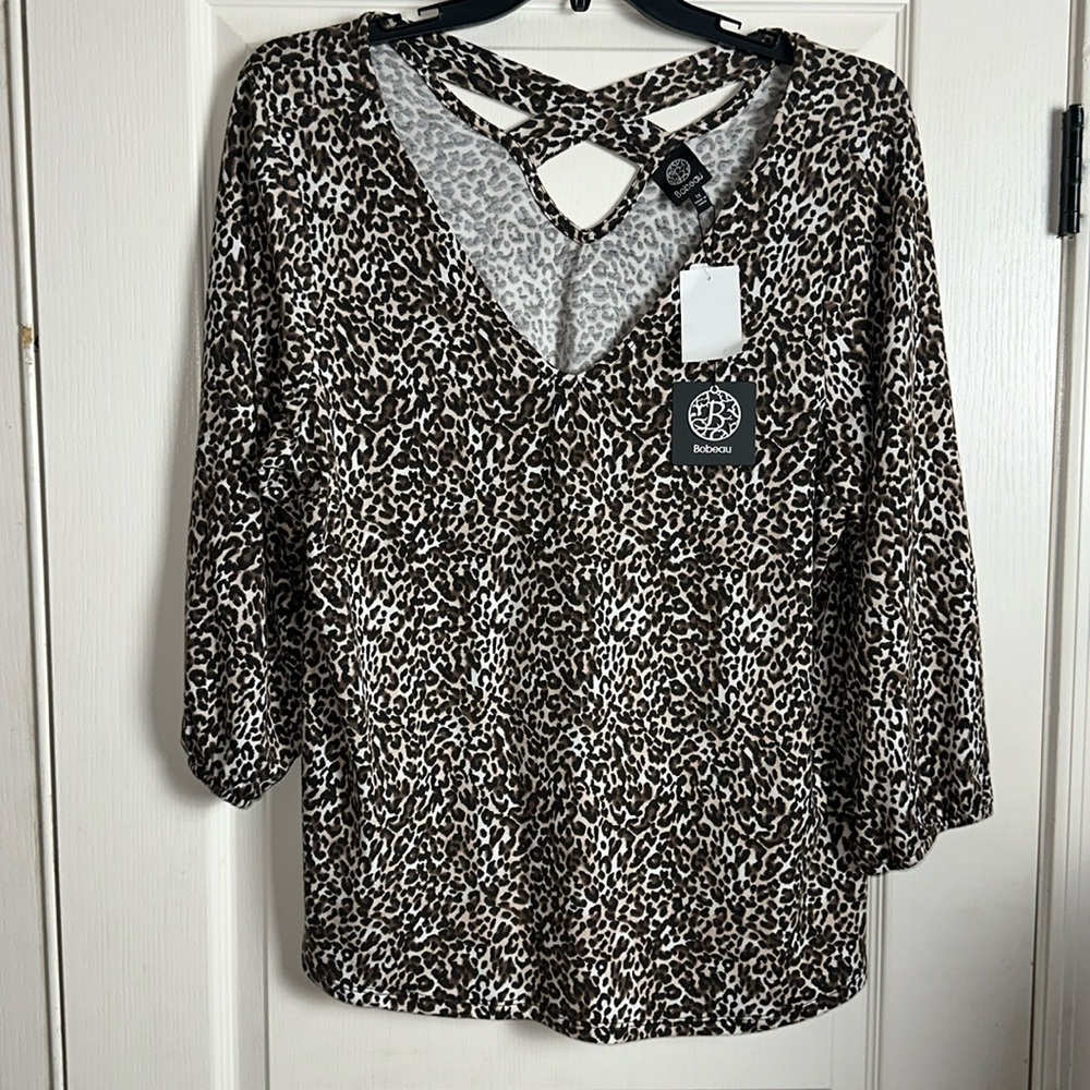Bobeau Leopard Print Cross Back Top
